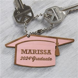 Graduation Cap Personalized Pink Stain Wood Keychain - 31259-P