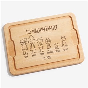 Stick Figure Family Personalized Maple Cutting Board - 12x17 - 31281
