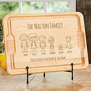 Stick Figure Family Personalized Hardwood Cutting Board- 15x21 - 31281-XL