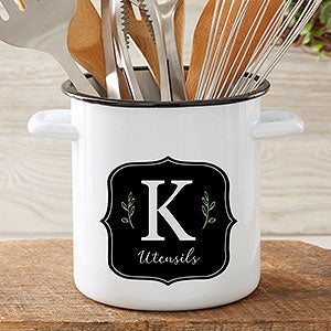 Black & White Buffalo Check Personalized Enamel Utensil Holder - 31295-U