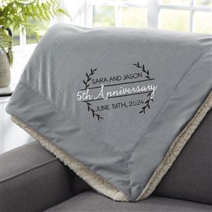 Laurel Wreath Embroidered Anniversary 50x60 Grey Sherpa Throw - 31314-GS