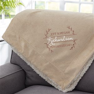 Laurel Wreath Embroidered Anniversary 50x60 Tan Sherpa Throw - 31314-TS