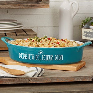 Made With Love Personalized Oval Baking Dish - Turquoise - 31336T-O