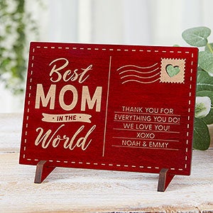 Best Mom In The World Personalized Red Wood Postcard - 31362-R