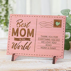 Best Mom In The World Personalized Pink Stain Wood Postcard - 31362-P