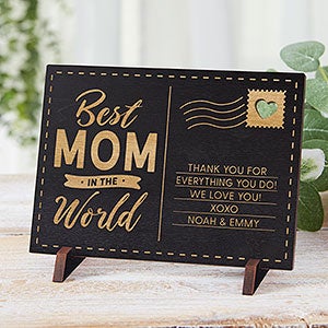 Best Mom In The World Personalized Black Stain Wood Postcard - 31362-BK