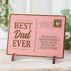 Best Dad Ever Personalized Pink Stain Wood Postcard - 31363-P