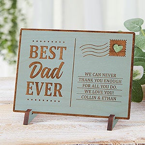 Best Dad Ever Personalized Blue Stain Wood Postcard - 31363-BL
