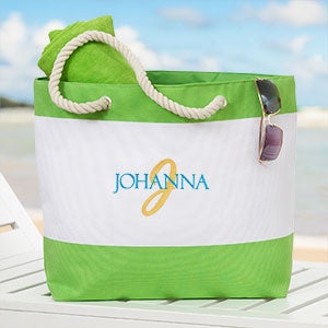 Playful Name Embroidered Green Beach Bag - 31371-G