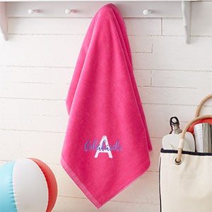 Playful Name Embroidered 35x60 Beach Towel- Hot Pink - 31372-HP