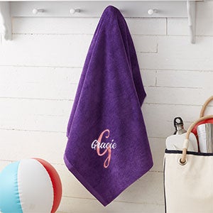 Playful Name Embroidered 35x60 Beach Towel-Purple - 31372-P