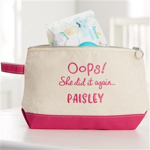 Embroidered Diaper and Wipe Canvas Bag - Pink - 31417-P