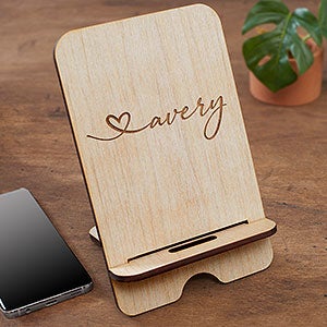 Heart Name Personalized Whitewash Wooden Phone Stand - 31606-W