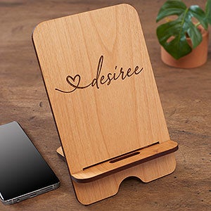 Heart Name Personalized Natural Wooden Phone Stand - 31606-N
