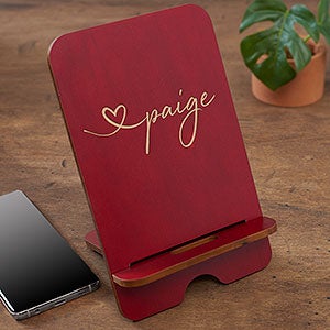 Heart Name Personalized Red Poplar Wooden Phone Stand - 31606-R