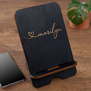 Heart Name Personalized Black Poplar Wooden Phone Stand - 31606-BLK