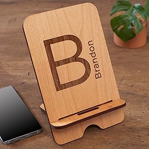Block Initial Personalized Natural Wooden Phone Stand - 31608-N