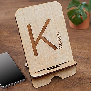 Block Initial Personalized Whitewash Wooden Phone Stand - 31608-W
