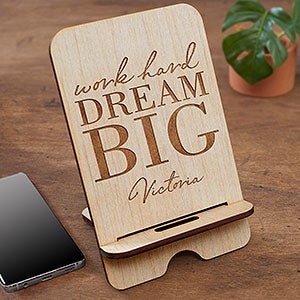 Dream Big Personalized Wooden Phone Stand- Whitewash - 31609-W