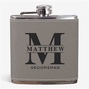 Lavish Groomsmen Wedding Grey Leatherette 6 oz. Personalized Flask - 31622