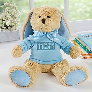 God Bless Personalized Tan Plush Bunny-Blue - 31646-B