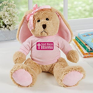 God Bless Personalized Tan Plush Bunny-Pink - 31646-P