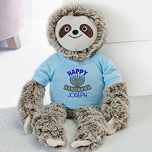 Happy Hanukkah Personalized Plush Sloth- Blue - 31675-B