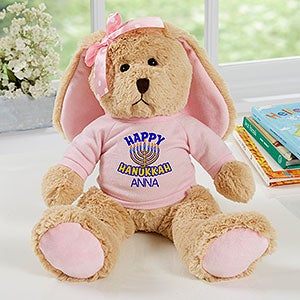 Happy Hanukkah Personalized Tan Plush Bunny-Pink - 31677-P