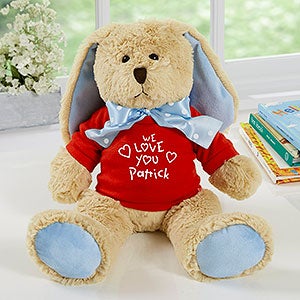 Personalized Heart Tan Plush Bunny - All My Love - Blue - 31683-B