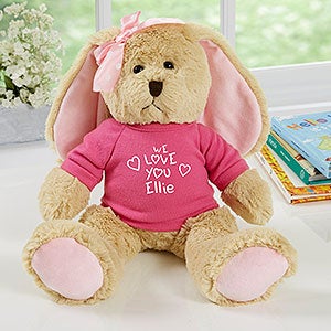 Personalized Heart Tan Plush Bunny - All My Love - Pink - 31683-P
