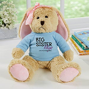Big Sister Personalized Tan/Pink Plush Bunny- Blue - 31702-PB