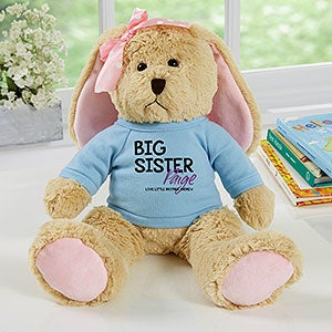 Personalized Tan Plush Bunny - Big Sister - Blue - 31702-PB