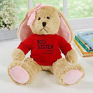 Big Sister Personalized Tan/Pink Plush Bunny- Red - 31702-PR