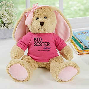 Personalized Tan Plush Bunny - Big Sister - Raspberry - 31702-PRS