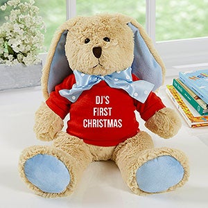 First Christmas Personalized Tan Plush Bunny - Blue - 31732-B