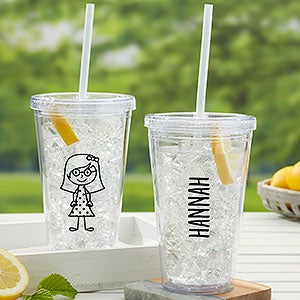 Stick Figure Family Personalized 17 oz. Insulated Acrylic Tumbler for Kids - 31741