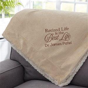 Retired Life Embroidered 60x72 Tan Sherpa Blanket - 31752-TL