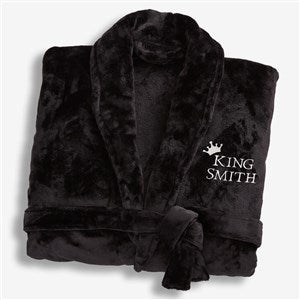 King and Queen Wedding Embroidered Luxury Fleece Robe - Black - 31769-B