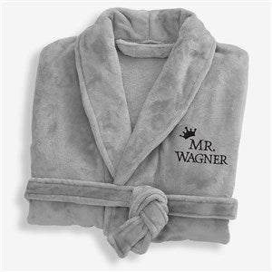 King and Queen Wedding Embroidered Luxury Fleece Robe - Grey - 31769-G