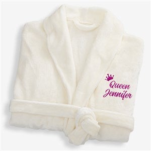 King and Queen Wedding Embroidered Luxury Fleece Robe - Ivory - 31769-I