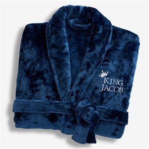 King and Queen Wedding Embroidered Luxury Fleece Robe - Navy - 31769-N