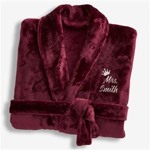 King and Queen Wedding Embroidered Luxury Fleece Robe - Maroon - 31769-M