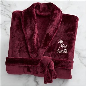 King and Queen Wedding Embroidered Luxury Fleece Robe - Maroon - 31769-M