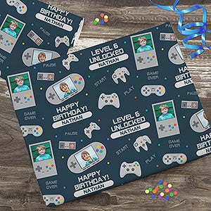 Gaming Birthday Personalized Photo Wrapping Paper Roll - 18ft Roll - 31796-L