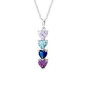 Custom Heart Birthstone Sterling Silver Necklace - 4 Stones - 31857D-4SS