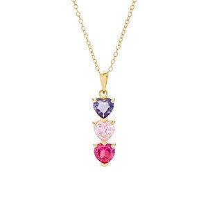 Custom Heart Birthstone Gold Necklace - 3 Stones - 31857D-3GD