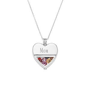 Engraved Glass Heart Birthstone Locket - Sterling Silver - 31860D-S
