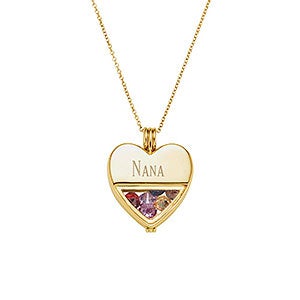 Engraved Glass Heart Birthstone Locket - Gold - 31860D-GD