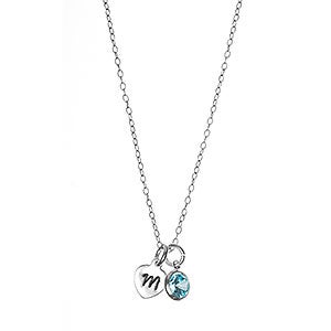Hand Stamped Initial with Birthstone Custom Necklace - Sterling Silver - 31865D-S