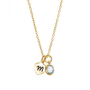 Hand Stamped Initial with Birthstone Custom Necklace - Gold - 31865D-GD